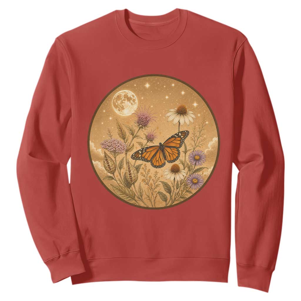 Vintage Monarch Butterfly Botanical Sweatshirt Wildflower Nature Lover
