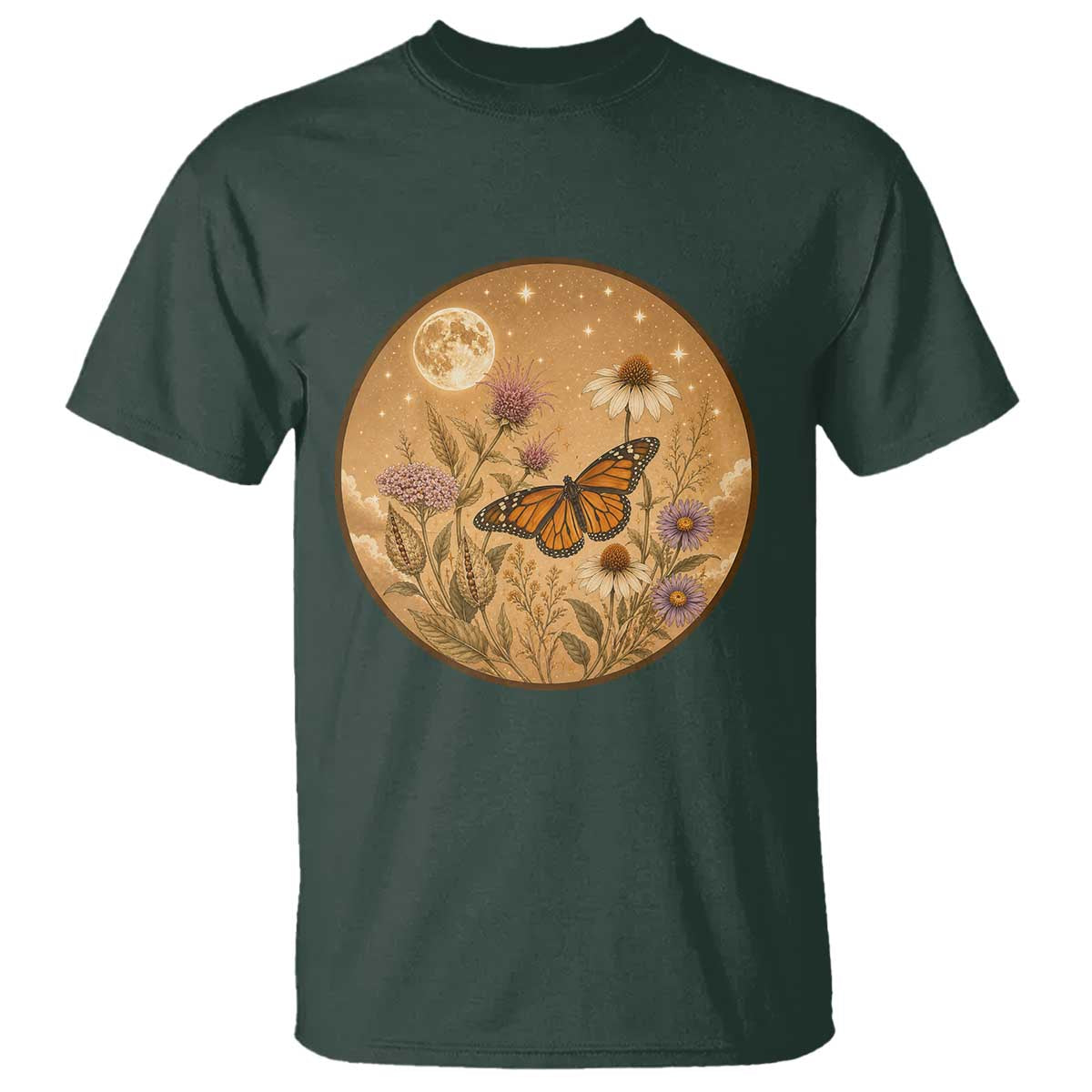 Vintage Monarch Butterfly Botanical T Shirt Wildflower Nature Lover