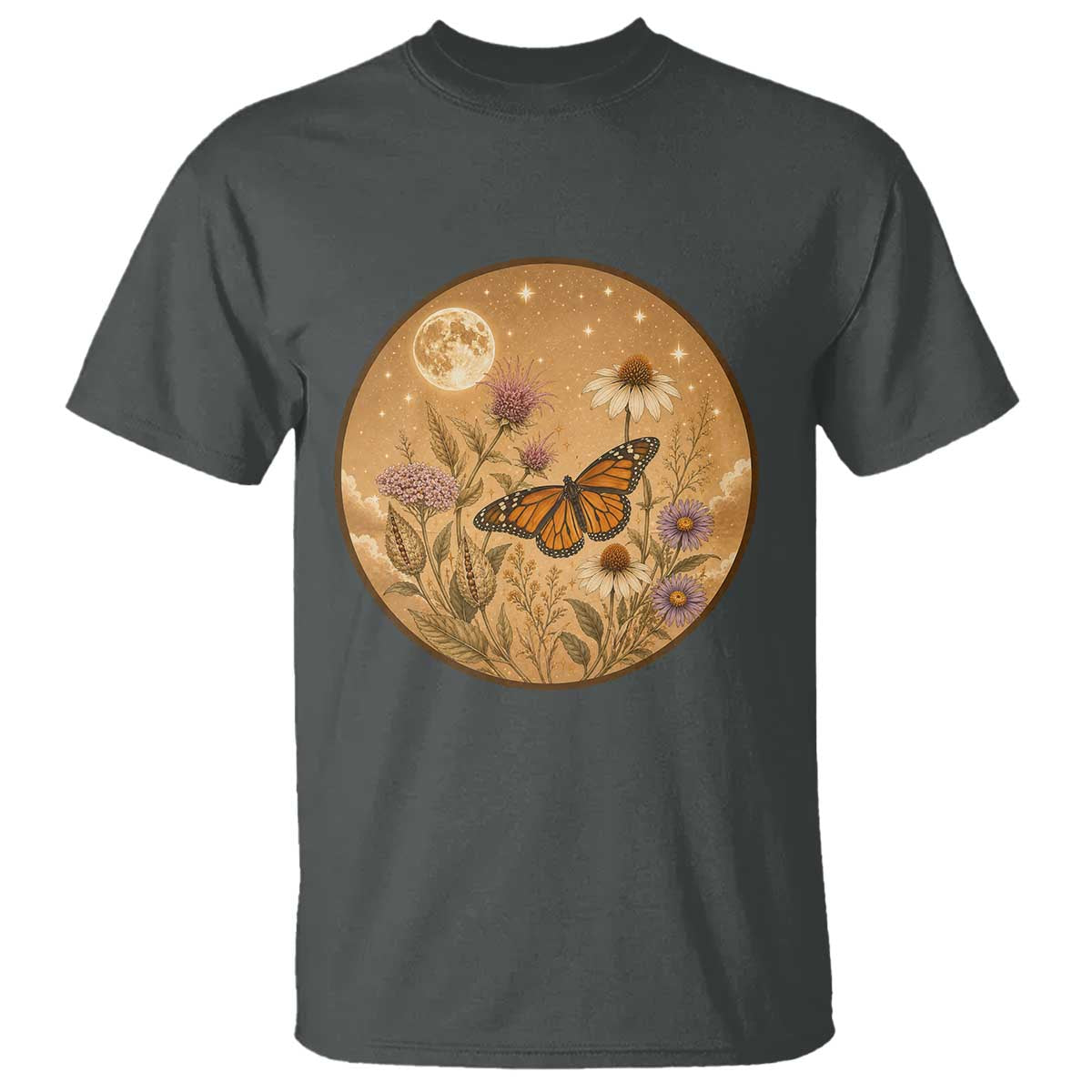 Vintage Monarch Butterfly Botanical T Shirt Wildflower Nature Lover