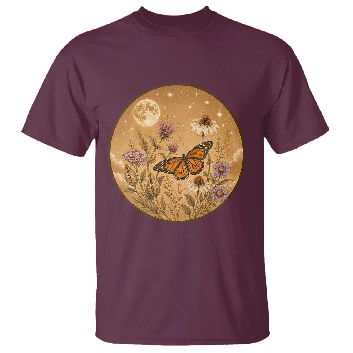 Vintage Monarch Butterfly Botanical T Shirt Wildflower Nature Lover