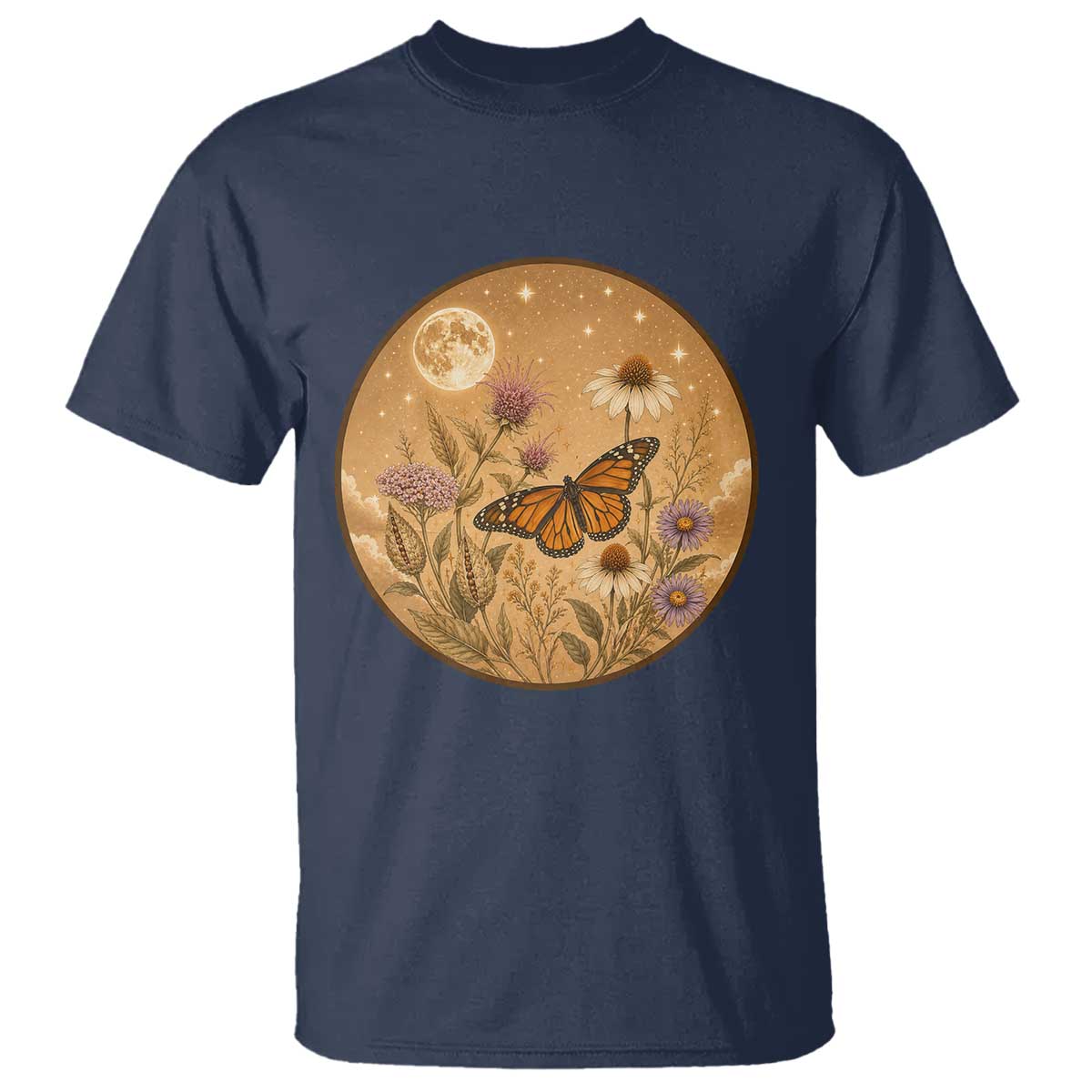 Vintage Monarch Butterfly Botanical T Shirt Wildflower Nature Lover