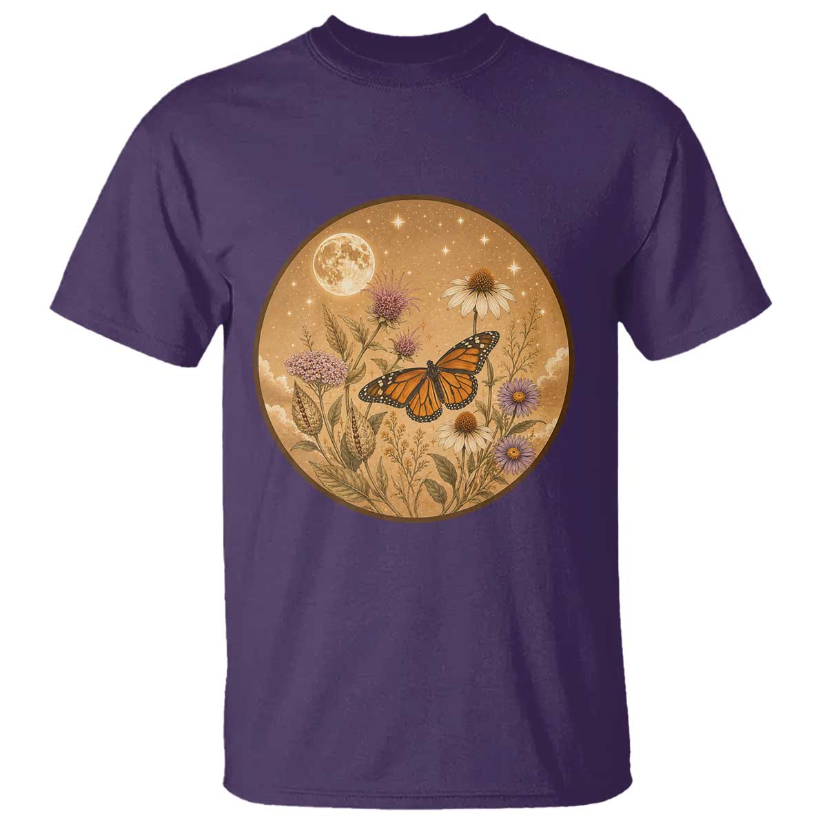 Vintage Monarch Butterfly Botanical T Shirt Wildflower Nature Lover