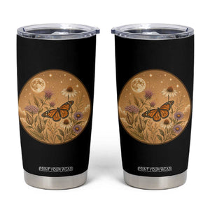 Vintage Monarch Butterfly Botanical Tumbler Cup Wildflower Nature Lover