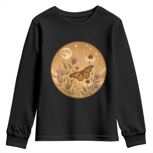 Vintage Monarch Butterfly Botanical Youth Sweatshirt Wildflower Nature Lover