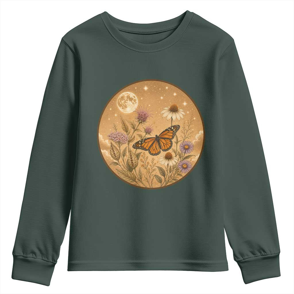 Vintage Monarch Butterfly Botanical Youth Sweatshirt Wildflower Nature Lover