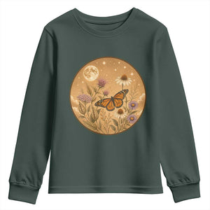 Vintage Monarch Butterfly Botanical Youth Sweatshirt Wildflower Nature Lover