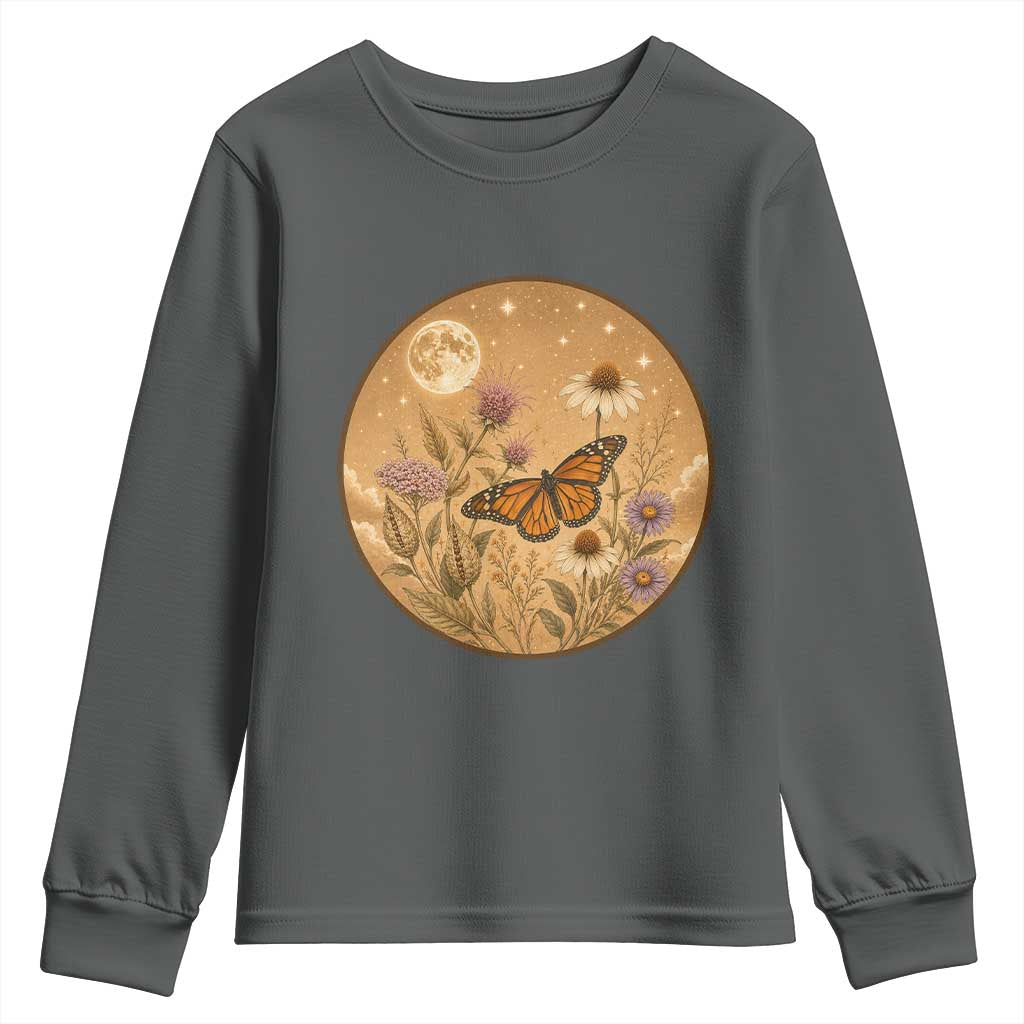 Vintage Monarch Butterfly Botanical Youth Sweatshirt Wildflower Nature Lover