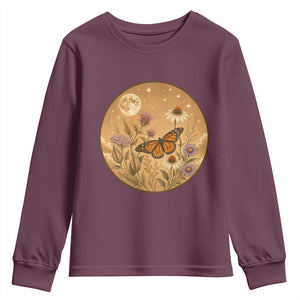Vintage Monarch Butterfly Botanical Youth Sweatshirt Wildflower Nature Lover