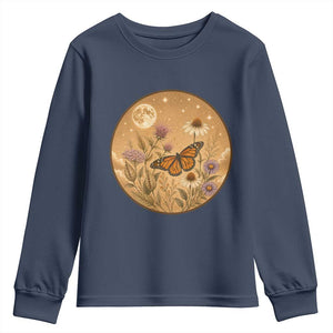 Vintage Monarch Butterfly Botanical Youth Sweatshirt Wildflower Nature Lover