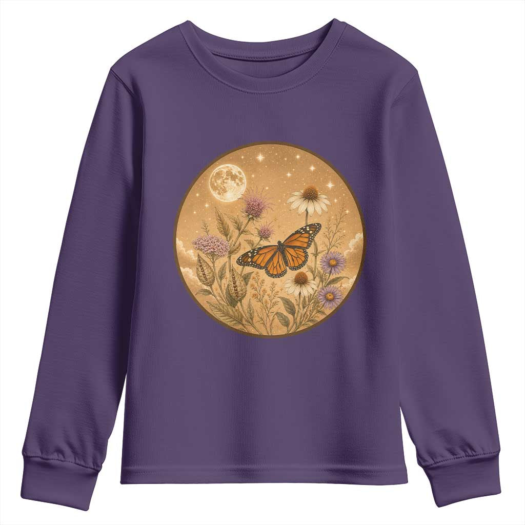 Vintage Monarch Butterfly Botanical Youth Sweatshirt Wildflower Nature Lover