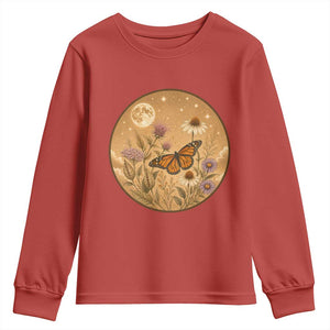 Vintage Monarch Butterfly Botanical Youth Sweatshirt Wildflower Nature Lover