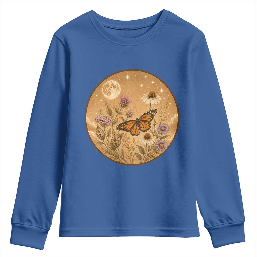 Vintage Monarch Butterfly Botanical Youth Sweatshirt Wildflower Nature Lover