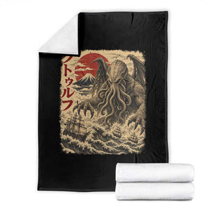 Vintage Japanese Ukiyoe Cthulhu Throw Blanket Sea Monster Dark Fantasy