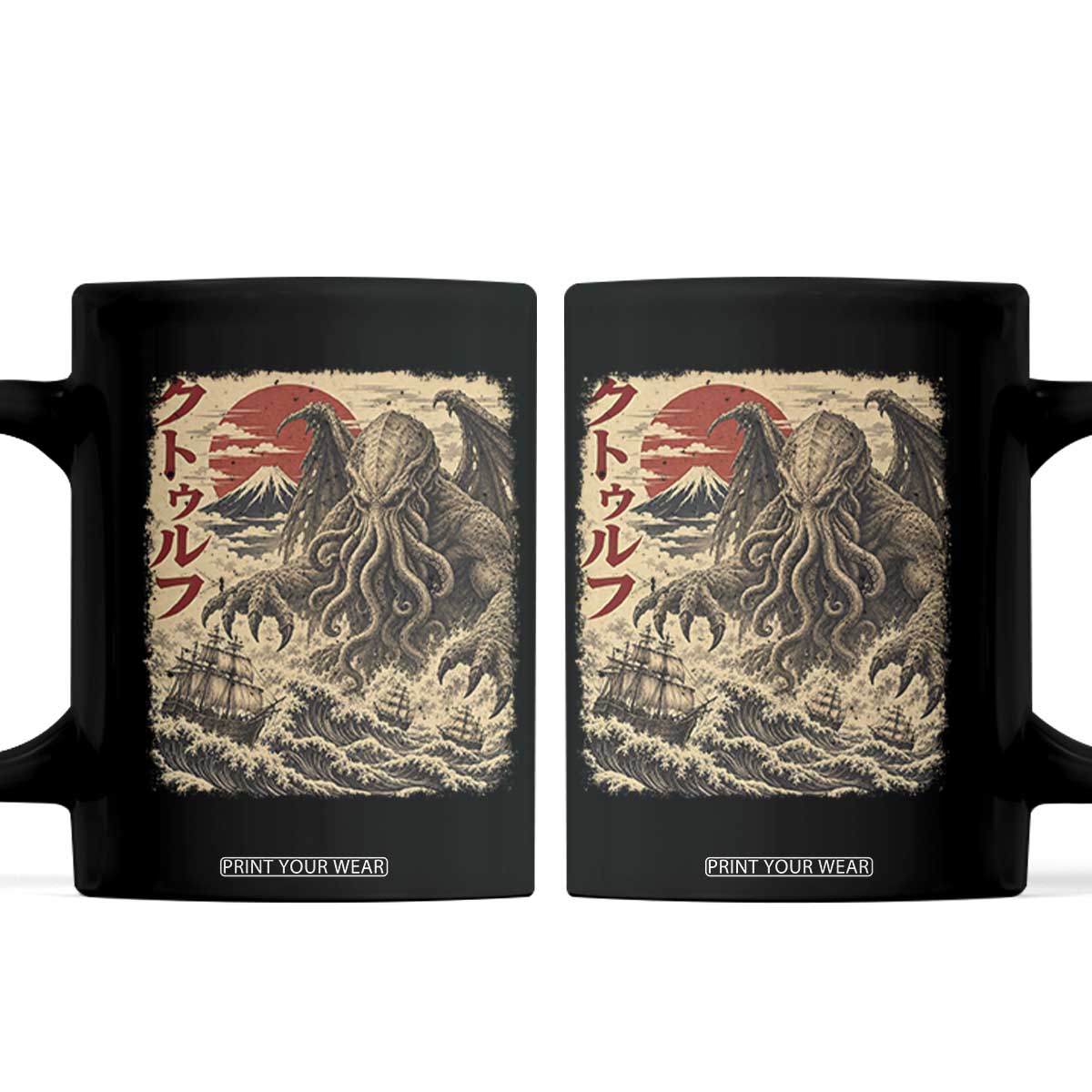 Vintage Japanese Ukiyoe Cthulhu Coffee Mug Sea Monster Dark Fantasy