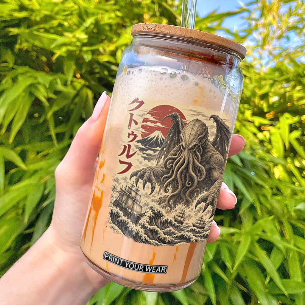 Vintage Japanese Ukiyoe Cthulhu Glass Can Sea Monster Dark Fantasy