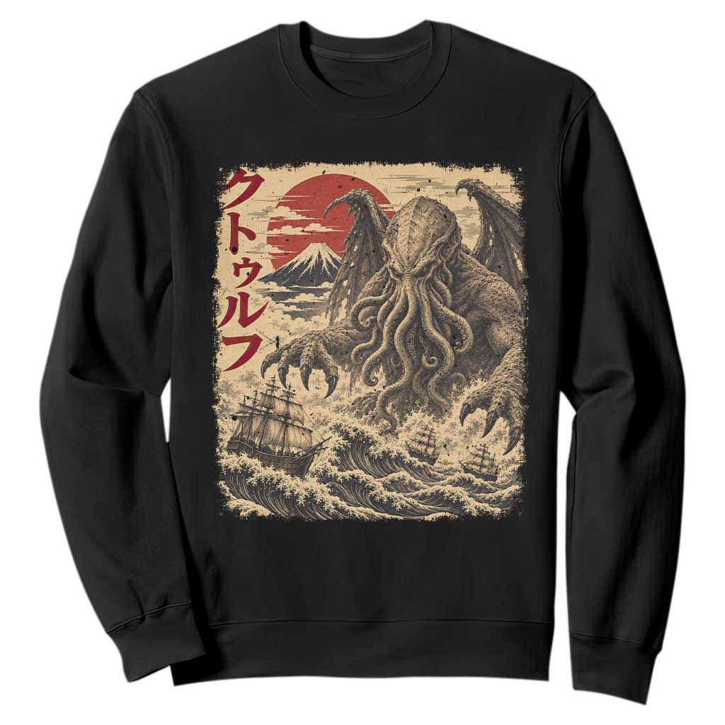 Vintage Japanese Ukiyoe Cthulhu Sweatshirt Sea Monster Dark Fantasy