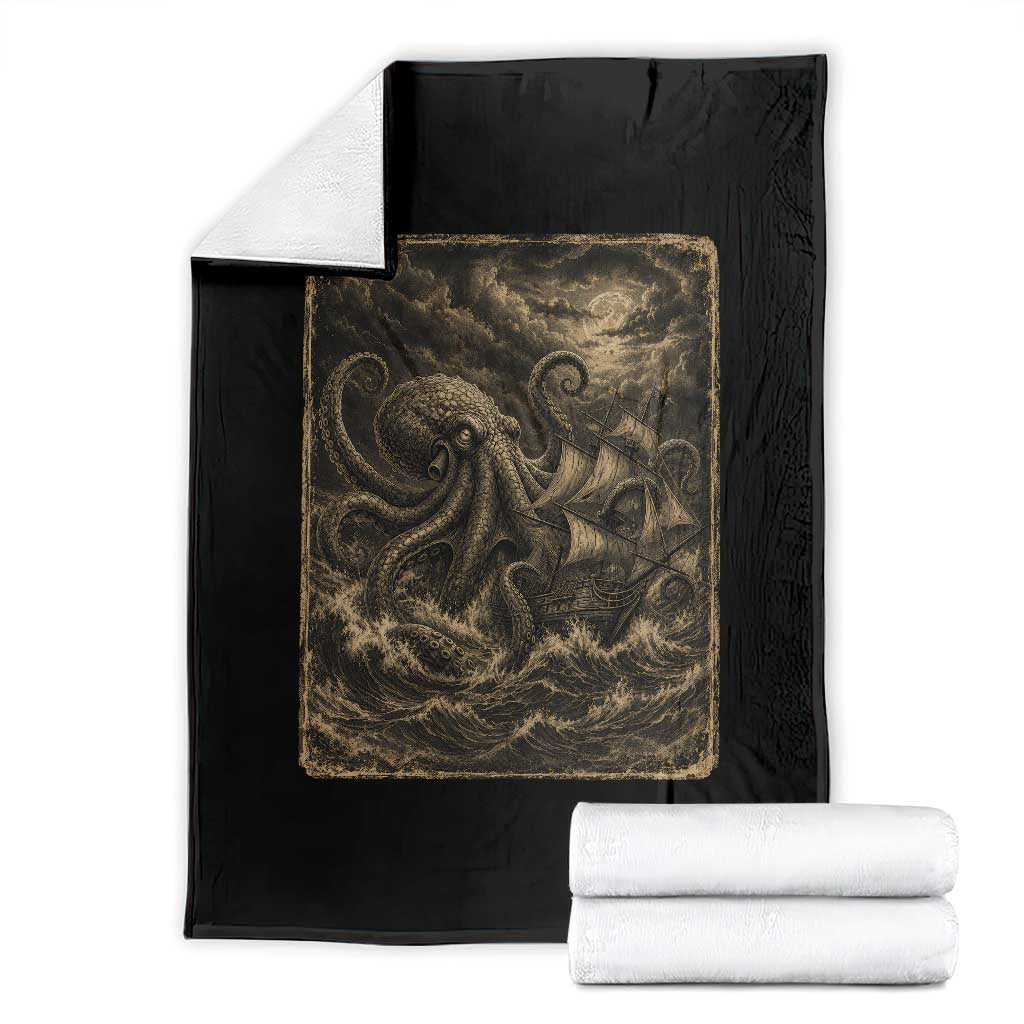 Vintage Giant Octopus Kraken Throw Blanket Sea Monster Horror Graphic