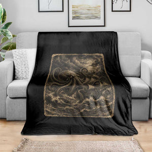 Vintage Giant Octopus Kraken Throw Blanket Sea Monster Horror Graphic