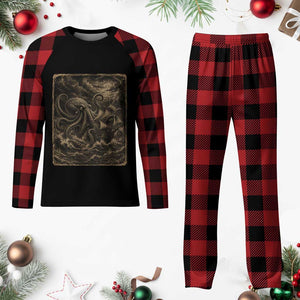 Vintage Giant Octopus Kraken Plaid Pajama Set Sea Monster Horror Graphic