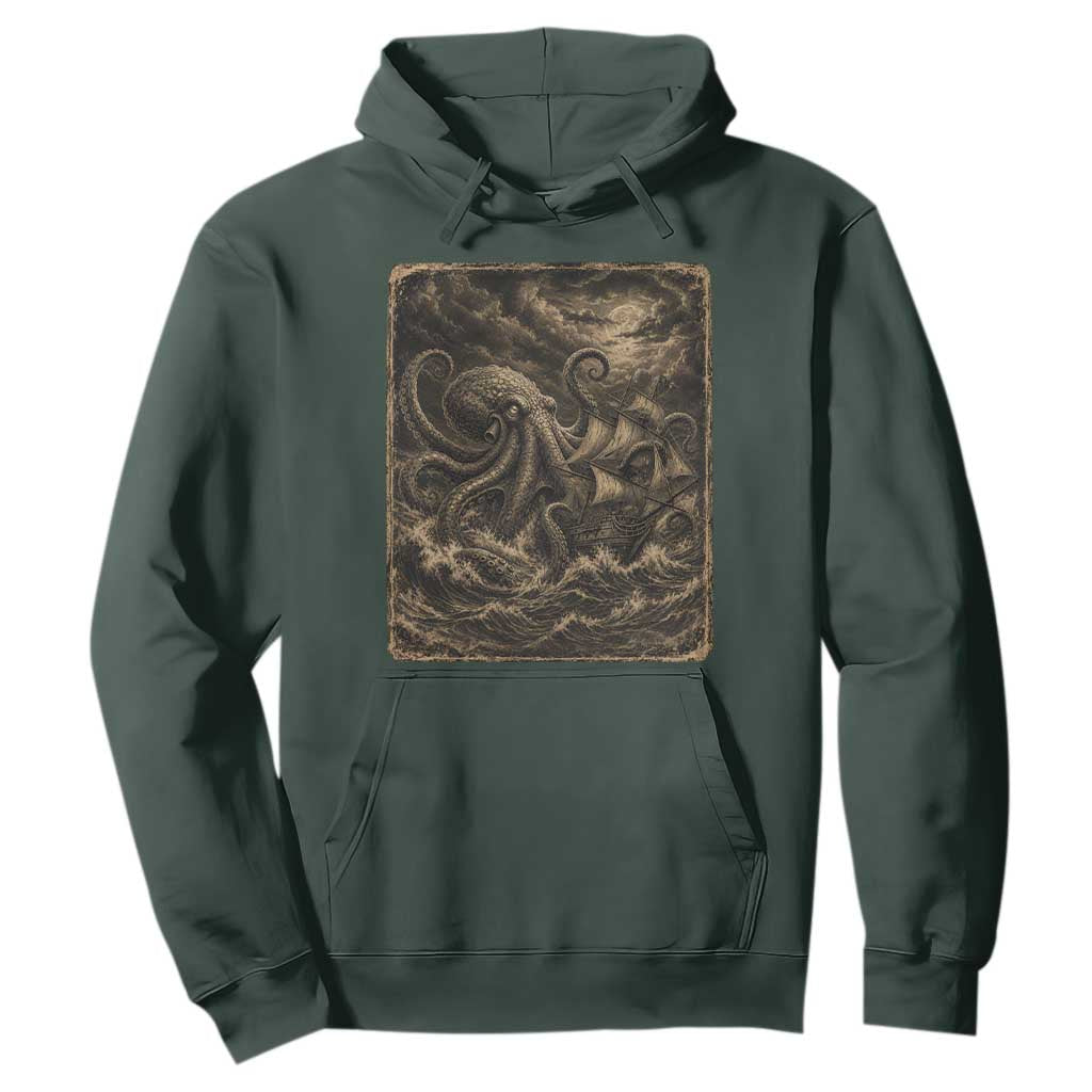 Vintage Giant Octopus Kraken Hoodie Sea Monster Horror Graphic