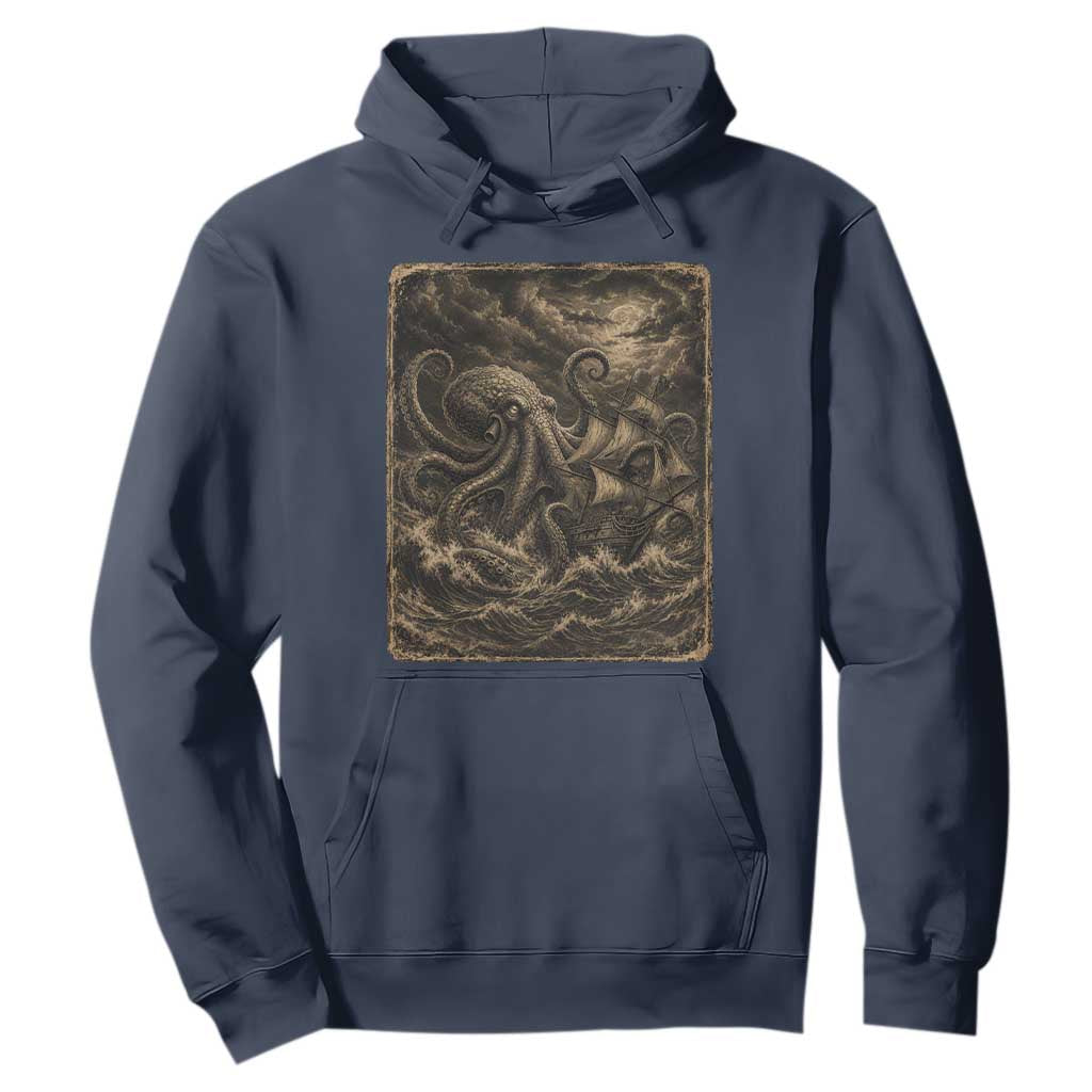 Vintage Giant Octopus Kraken Hoodie Sea Monster Horror Graphic