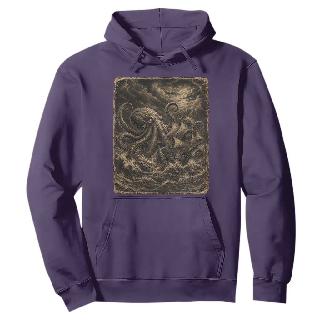Vintage Giant Octopus Kraken Hoodie Sea Monster Horror Graphic