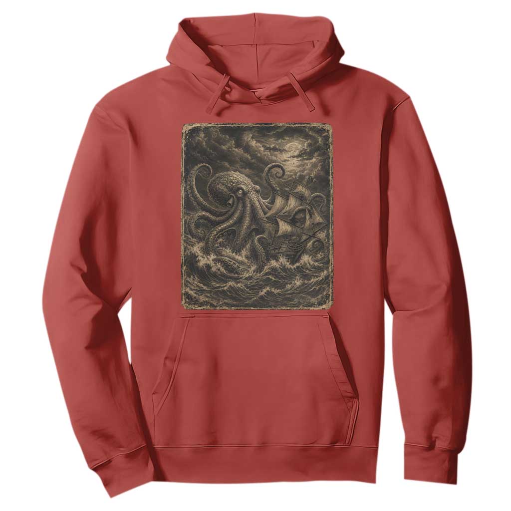 Vintage Giant Octopus Kraken Hoodie Sea Monster Horror Graphic