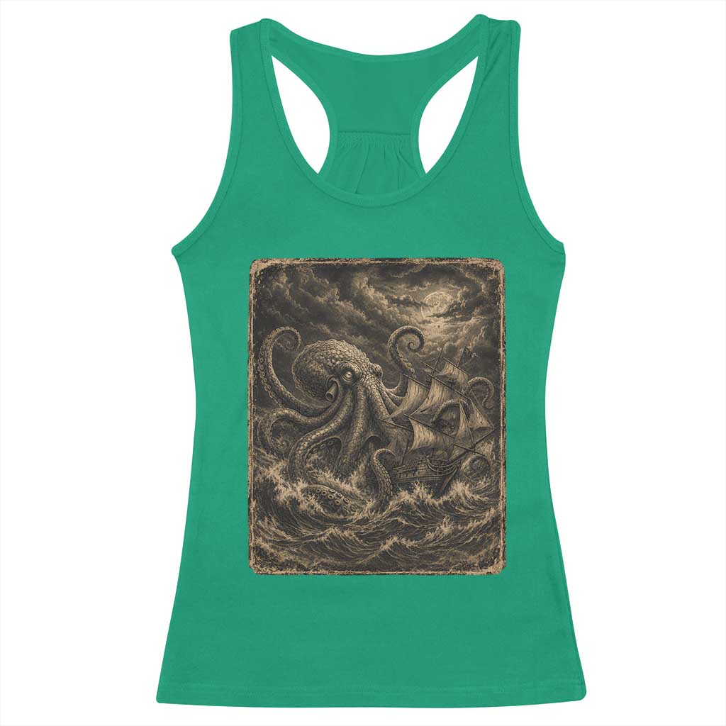 Vintage Giant Octopus Kraken Racerback Tank Top Sea Monster Horror Graphic