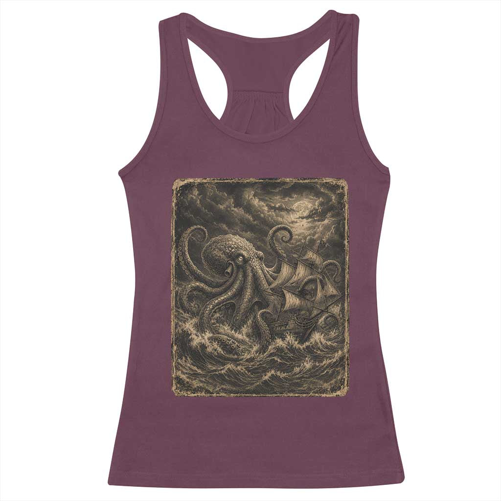 Vintage Giant Octopus Kraken Racerback Tank Top Sea Monster Horror Graphic