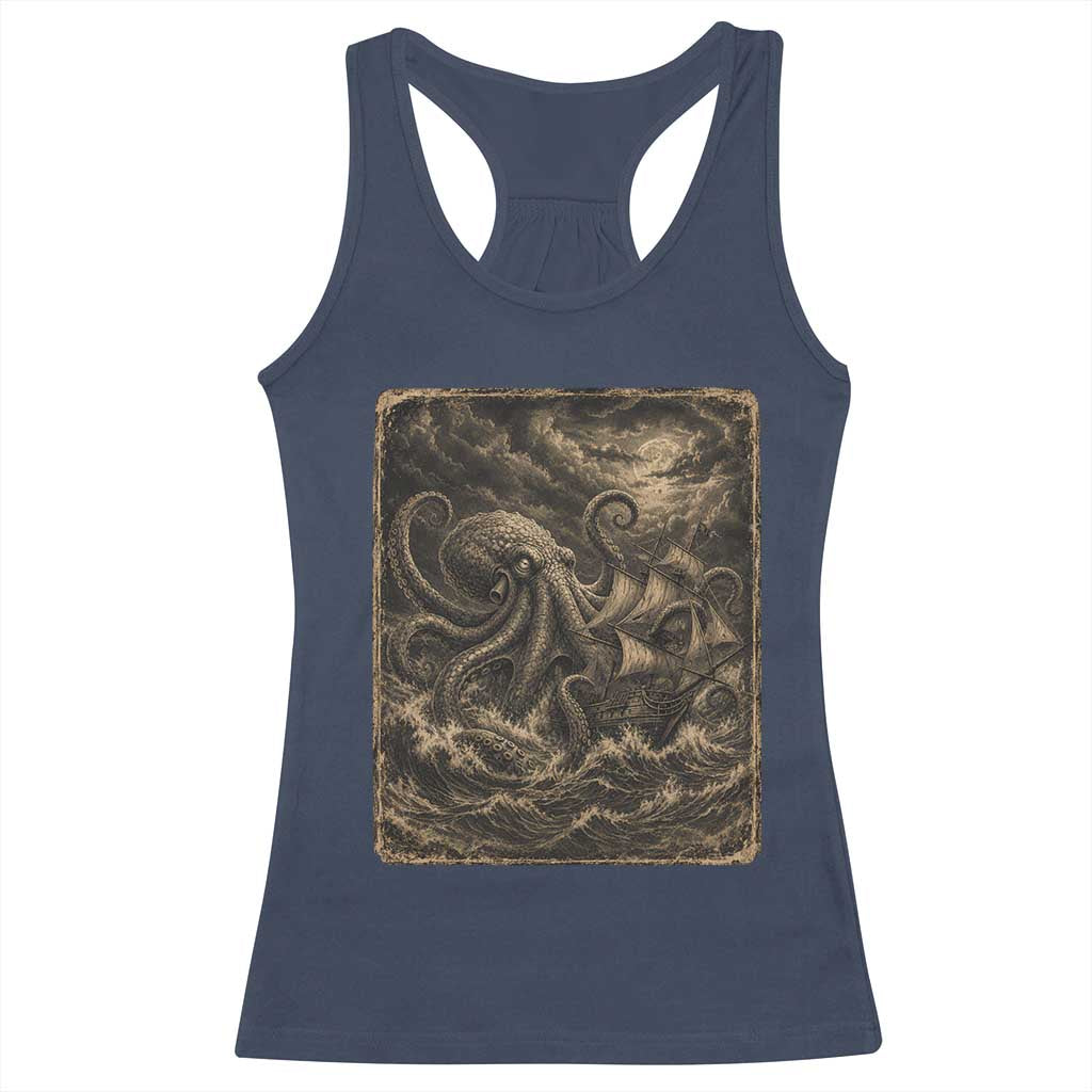 Vintage Giant Octopus Kraken Racerback Tank Top Sea Monster Horror Graphic