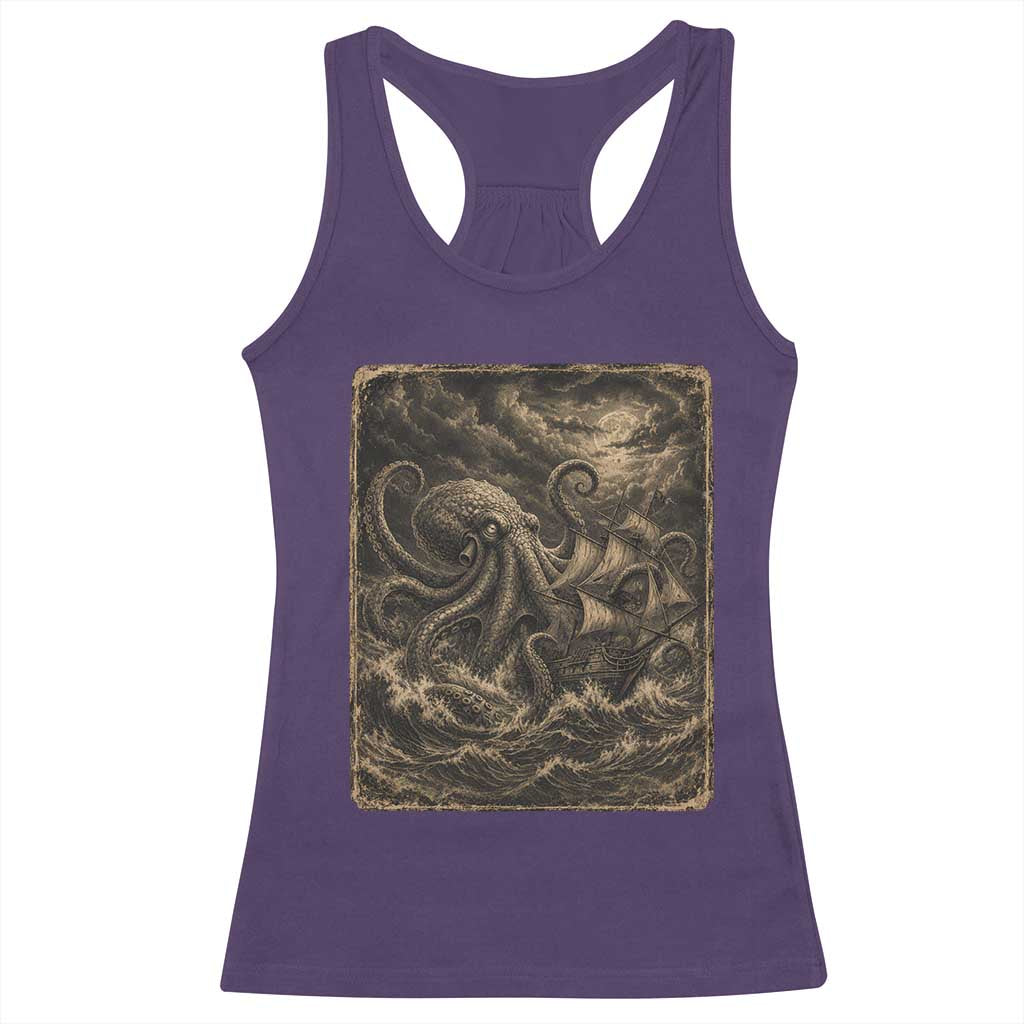 Vintage Giant Octopus Kraken Racerback Tank Top Sea Monster Horror Graphic