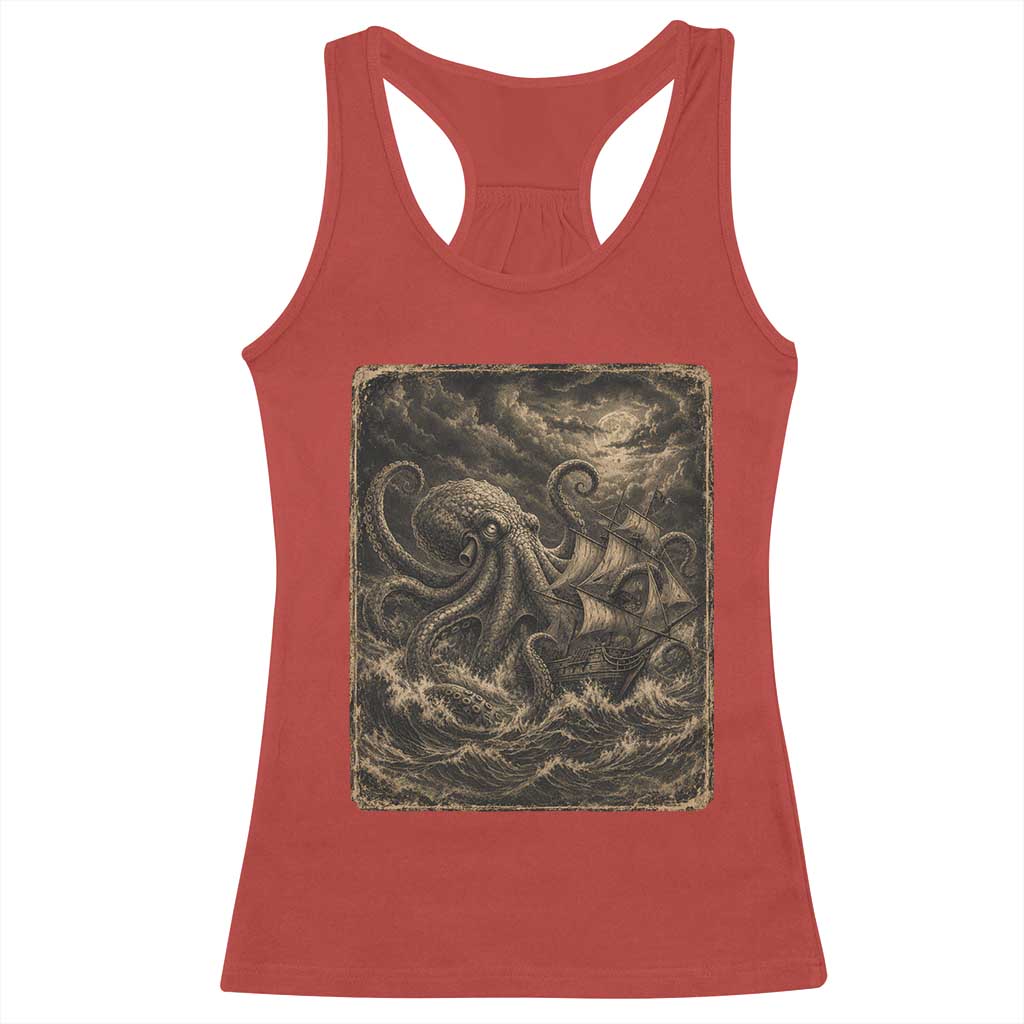 Vintage Giant Octopus Kraken Racerback Tank Top Sea Monster Horror Graphic