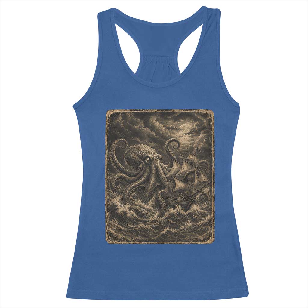 Vintage Giant Octopus Kraken Racerback Tank Top Sea Monster Horror Graphic
