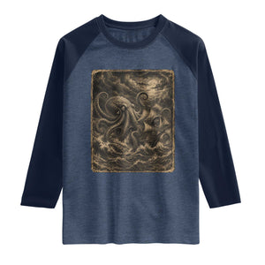 Vintage Giant Octopus Kraken Raglan Shirt Sea Monster Horror Graphic