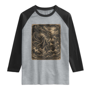 Vintage Giant Octopus Kraken Raglan Shirt Sea Monster Horror Graphic