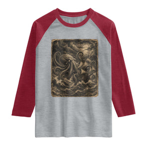 Vintage Giant Octopus Kraken Raglan Shirt Sea Monster Horror Graphic
