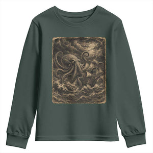 Vintage Giant Octopus Kraken Youth Sweatshirt Sea Monster Horror Graphic