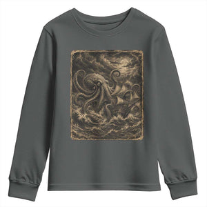 Vintage Giant Octopus Kraken Youth Sweatshirt Sea Monster Horror Graphic