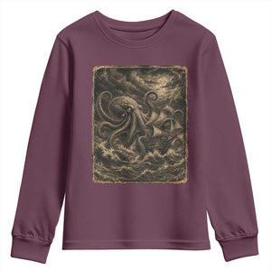 Vintage Giant Octopus Kraken Youth Sweatshirt Sea Monster Horror Graphic