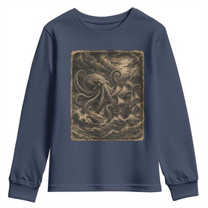 Vintage Giant Octopus Kraken Youth Sweatshirt Sea Monster Horror Graphic