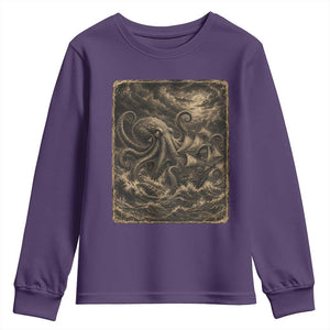 Vintage Giant Octopus Kraken Youth Sweatshirt Sea Monster Horror Graphic