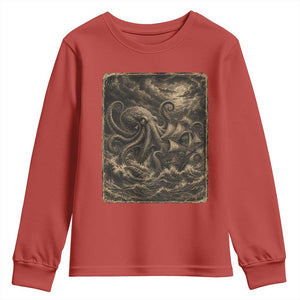 Vintage Giant Octopus Kraken Youth Sweatshirt Sea Monster Horror Graphic