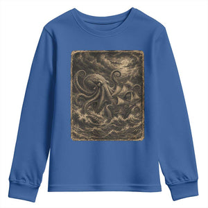 Vintage Giant Octopus Kraken Youth Sweatshirt Sea Monster Horror Graphic