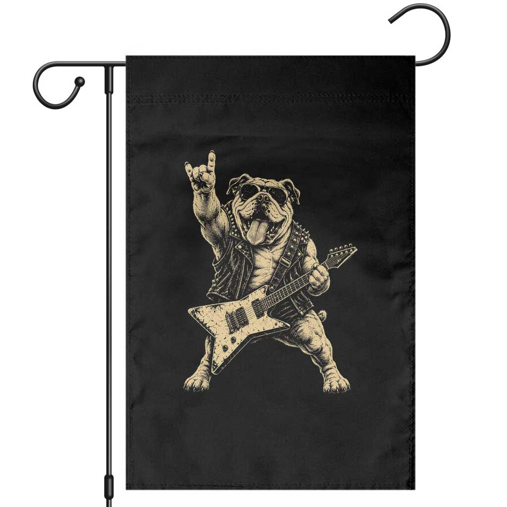 Funny Bulldog Rocker Garden Flag Playing Guitar Rock Punk Vintage Music Gift