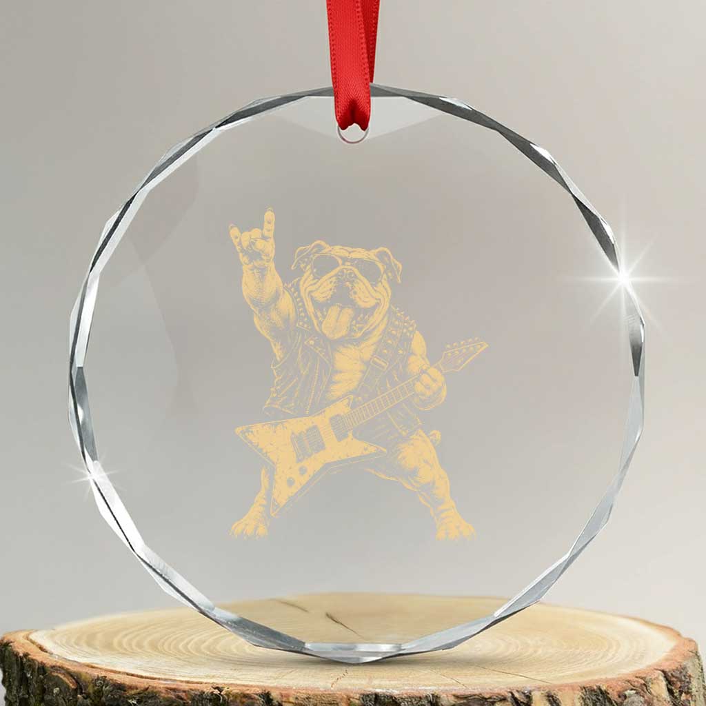 Funny Bulldog Rocker Crystal Glass Ornament Playing Guitar Rock Punk Vintage Music Gift