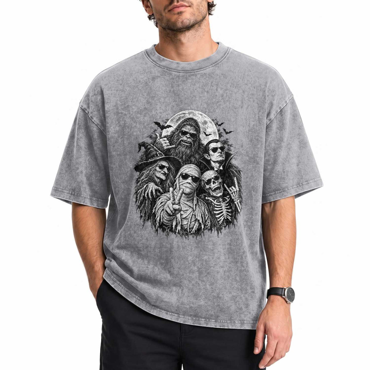 Cool Spooky Squad Halloween Monster Selfie Holiday Gift Washed Cotton T-Shirt