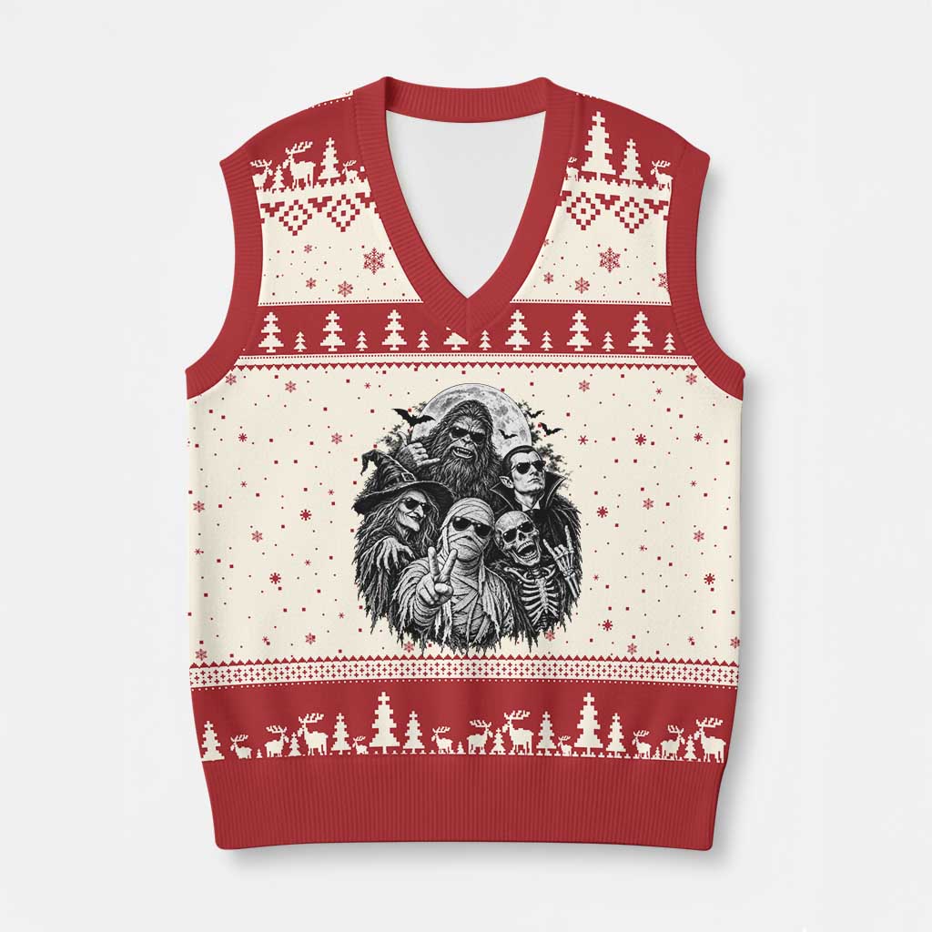Cool Spooky Squad Halloween Monster Selfie Holiday Gift V-Neck Knit Sweater Vest