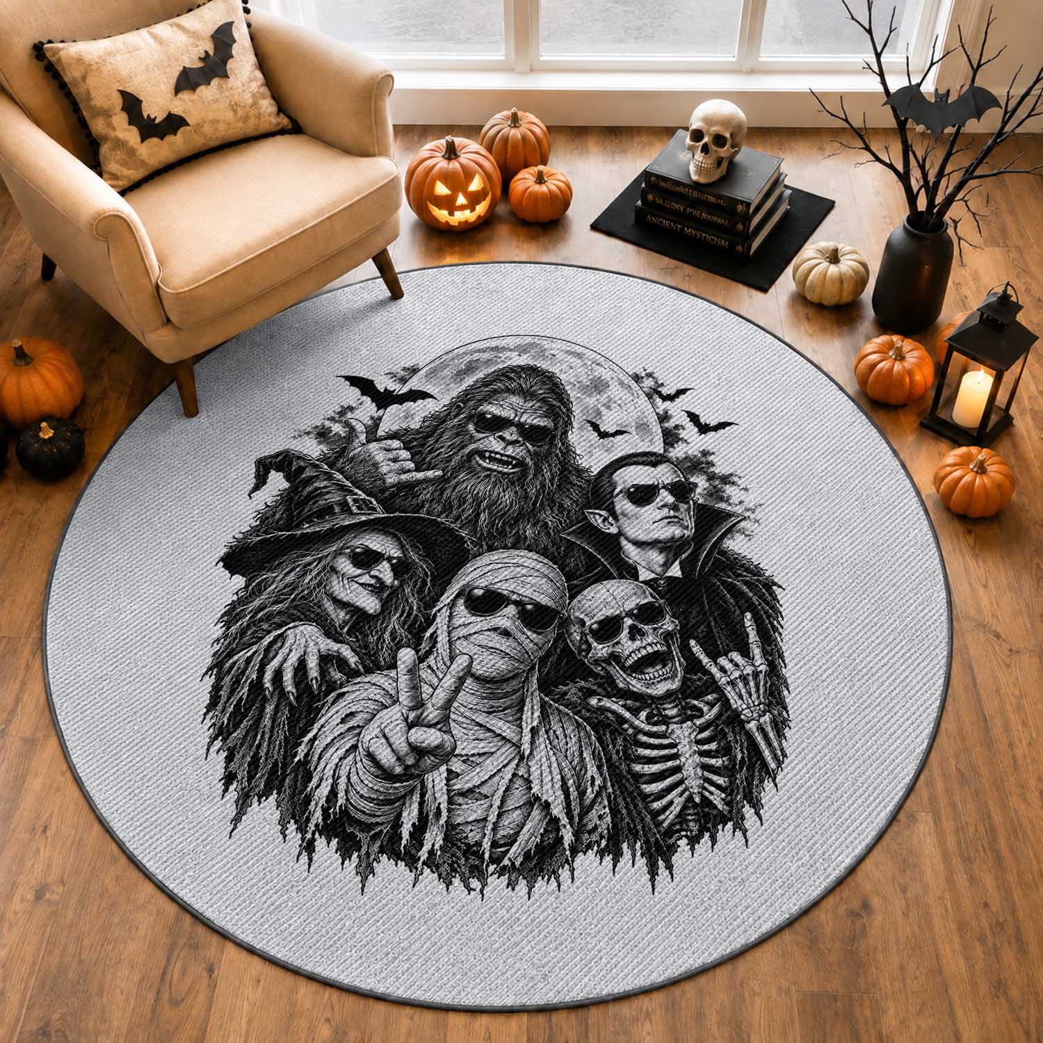 Cool Spooky Squad Halloween Monster Selfie Holiday Gift Round Rug