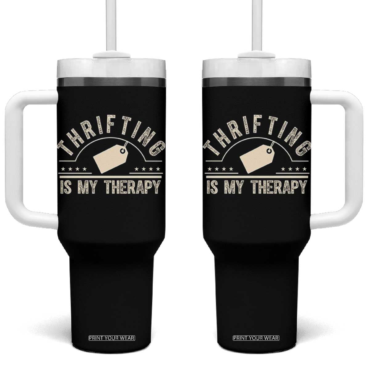 Funny Thrifter Gift Tumbler With Handle Thrifting Is My Therapy Secondhand Shopping
