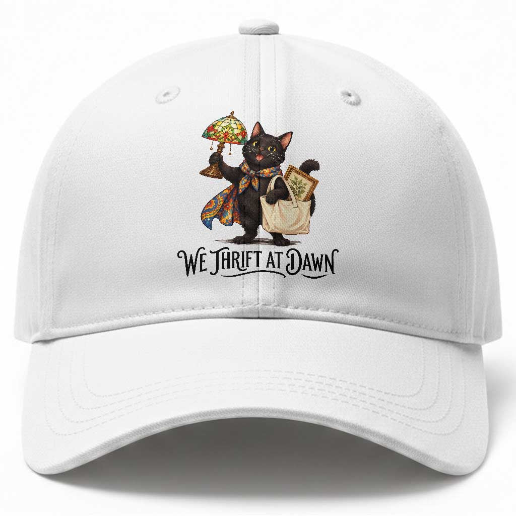 Funny Thrifting Black Cat Baseball Cap We Thrift At Dawn Cat Lover Gift